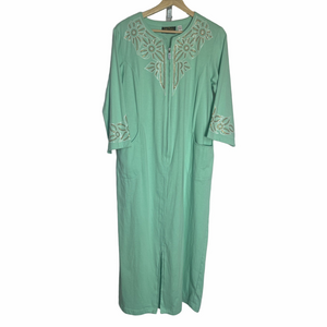 Bob Mackie Wearable Art Fleece Half Zip Robe Sm Teal Embellished Floral Design